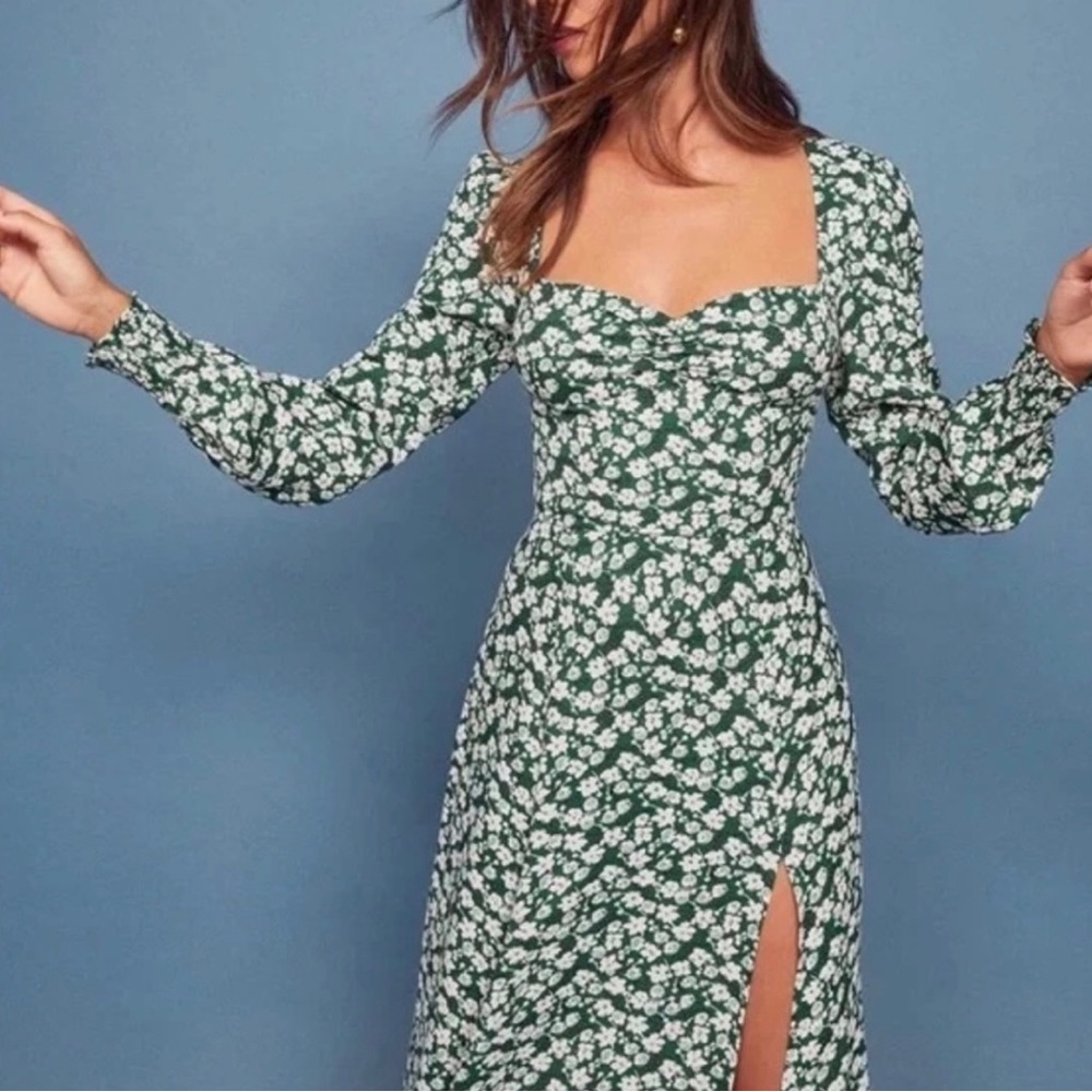 Reformation Wallflower Dress Green Long Sleeve